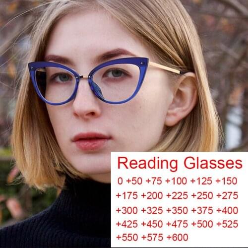 2021 Newest Green Cat Eye Reading Glasses Women Anti Blue Light Computer Presbyopic Glasses Ladies Magnification Eyewear +2 +6