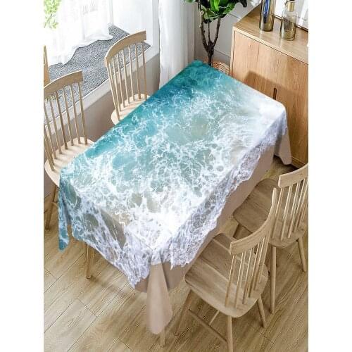 3D Beach Waves Tablecloth Oilproof Waterproof Rectangular Table Cloth Beautiful Scene Family Tablecloth for Banquet Dinning