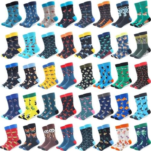 6 Pairs/Lot Mens Novelty Funny Gift Colorful Happy Wholesale Socks Designer Unisex Casual Combed Cotton Crew Cycling Sock Pack