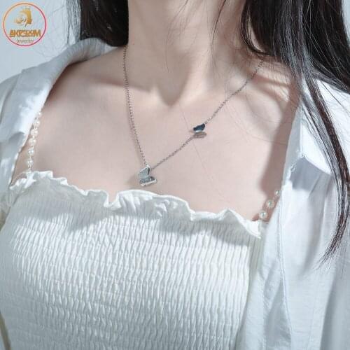 Akizoom Fashion Stainless Steel Butterfly Necklace Pendant 2 Color for Women Girls Romantic Jewelry Birthday Gift FreeShipping