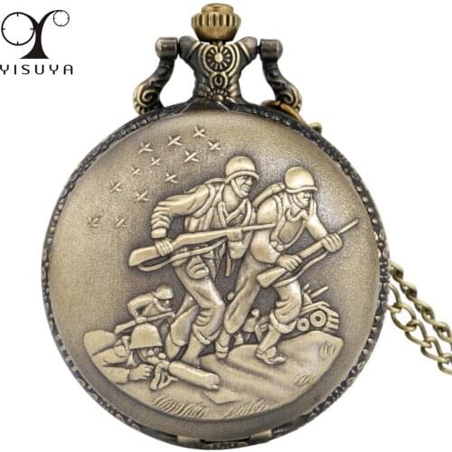 Bronze Fighter Full Hunter Quartz Pocket Watch Retro Collection Pendant Pocket Clock Sweater Chain Antique Watches Men Women