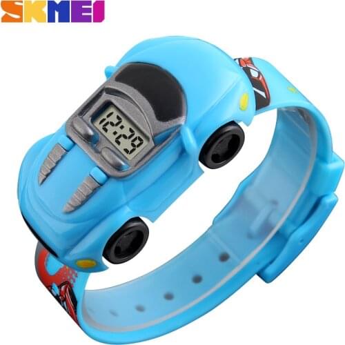 SKMEI Cartoon Digital Watches Kids Fashion Car Black Outdoor Complete Calendar Wristwatches For Boys Student Casual Watch 1241