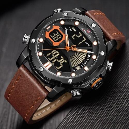Men Watch NAVIFORCE Top Brand Luxury Mens Analog Digital Dual Display Watches Fashion Leather Sport Chronograph Waterproof Clock