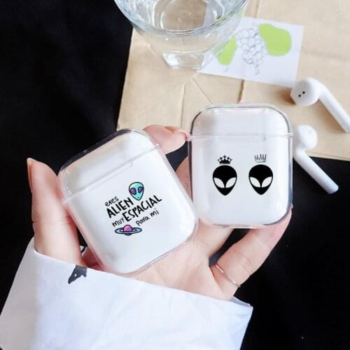Headphones Case for Airpods 2 1 Cute Cartoon Alien Space Apple Airpod 2 Case Transparent Soft Silicone Air pods Case Cover Funda