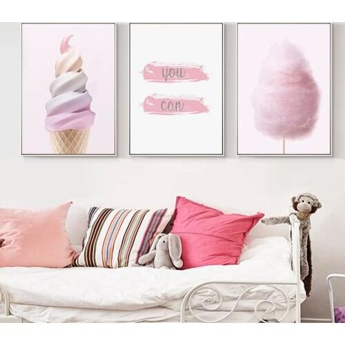 Baby Girl Decor Canvas Wall Art Pink Marshmallow Ice Cream Poster On Wall Frameless Nordic Paintings for Interior Room Decor