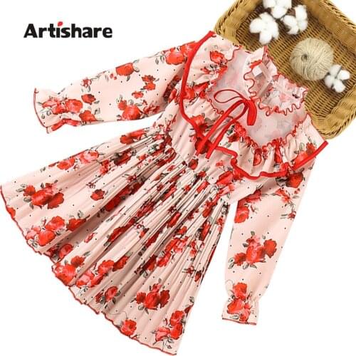Kids Dresses For Girls Rose Floral Dress For Girls Casual Style Children Party Dresses Spring Autumn Clothes Girl 6 8 10 12 14
