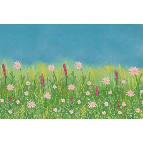 Green Grass and Pink Flower Scenery Photography Background Photo Booth Studio Decor