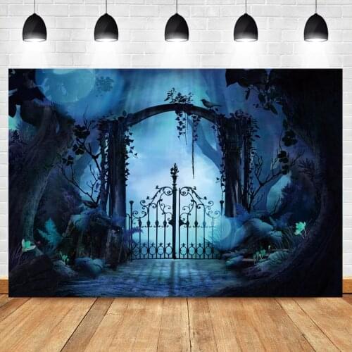 Photography Background Halloween Even Night Party Virgin Forest Park Tomb Subway Gate Portrait Shoot Photographic Backdrop