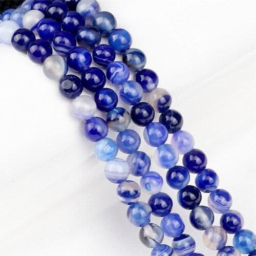 Cyan Gold Striped Agates Natural Stone 8/6mm Round LAVA Loose Bead For DIY Handmade Bracelet Charm Jewelry Making Accessories