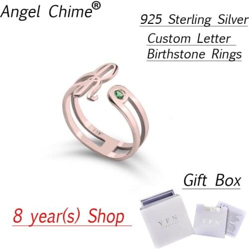 Custom Birthstone Rings Angle Chime Brand Personalized Initial Letter Ring Real 925 Sterling Silver