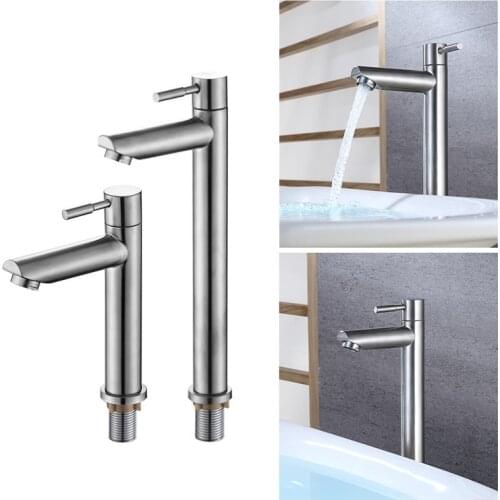 Classic Bathroom Basin Faucet Stainless Steel Wash Basin Tap Single Cold Water Tap Deck Mounted Single Handle Kitchen Sink Tap
