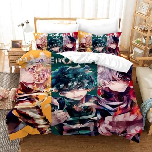 My Hero Academy Bedding Set Twin Full Queen King Size Anime Kids Duvet Cover Set Pillowcase Cartoon Character Bedspread 2/3Pcs