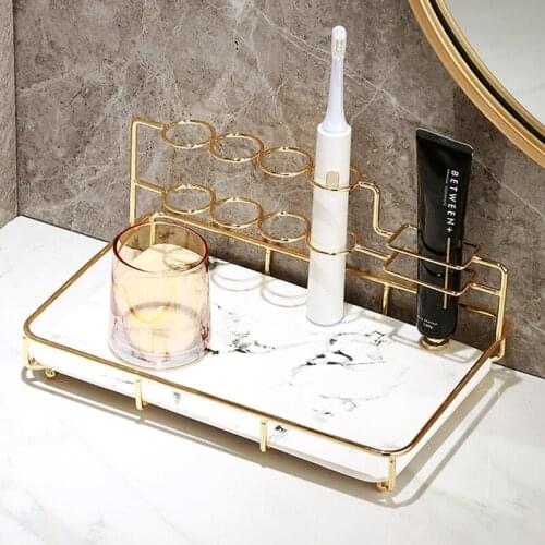 Marble Storage Tray Luxury Ceramic Dessert Cake Stand with Metal Rack Teacup Food Jewelry Cosmetics Storage Rack Home Decoration
