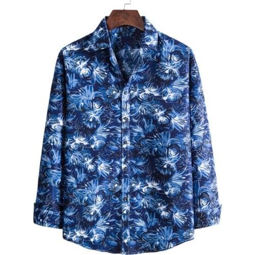 Men Casual Floral Print Buttons Shirt Stylish Men Shirt Long Sleeve for School