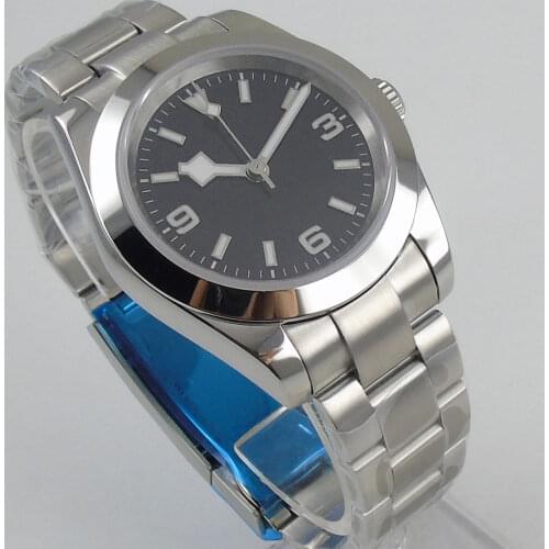 36mm Self Winding Men Watch Snow Flake Hand Stainess Steel Solid Case NH35 MIYOTA 8215 Brushed Oyster Strap Screw Back