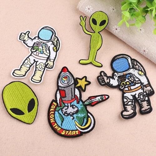 PGY Astronaut Patches for Clothes Iron on Patch Embroidered Parches Bordados Rocket Spacecraft Planet Cloth Stripes on Backpack