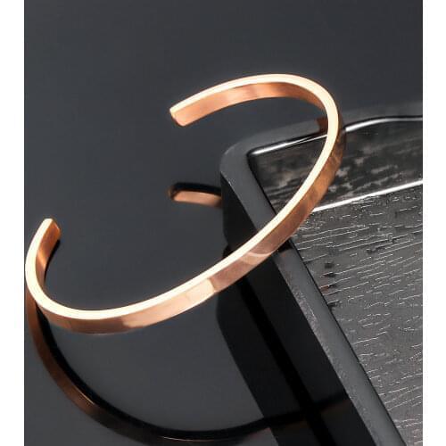 2021 New 4mm Thin Open Cuff Bangles Stainless Steel Smooth Gold Black Rose Gold Men Women Delicate Stackable Bracelet Jewelry