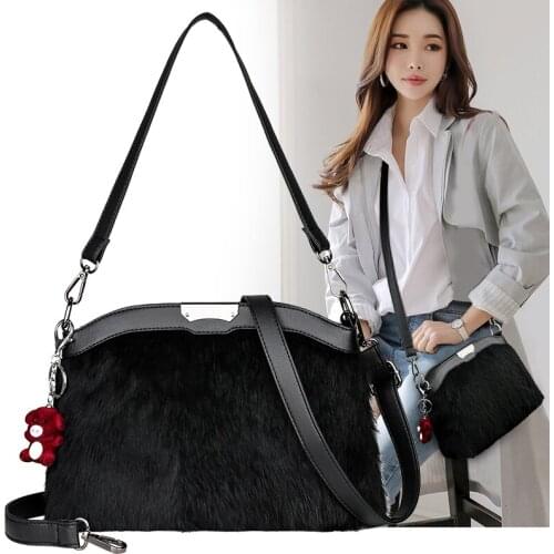 2021 NEW Winter Handbag Luxury Real Rabbit Fur Women Handbags Designer Womens Shoulder Bags Shell Tote Bag Female Purse Bolsa