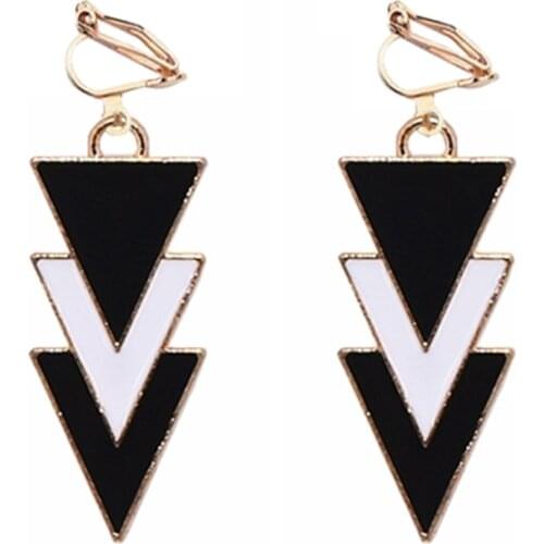 New Arrivals Fashion Black White Multi-layer Triangle Brincos oorbellen Simple Long Statement Clip on Earrings Women Jewelry