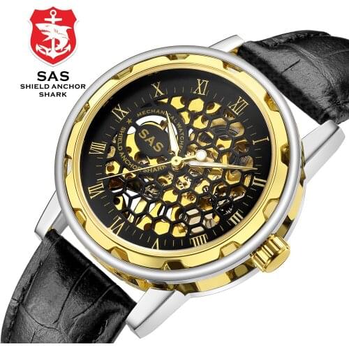 New gold For Men Skeleton leather watch Antique Steampunk Casual Automatic Skeleton Business Mens Watch quartz women wristwatch