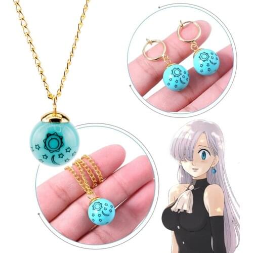 The Seven Deadly Sins Necklaces Anime Elizabeth Liones Blue Sun Stars Moon Pendant Necklace Gold Link Cosplay Choker Jewelry