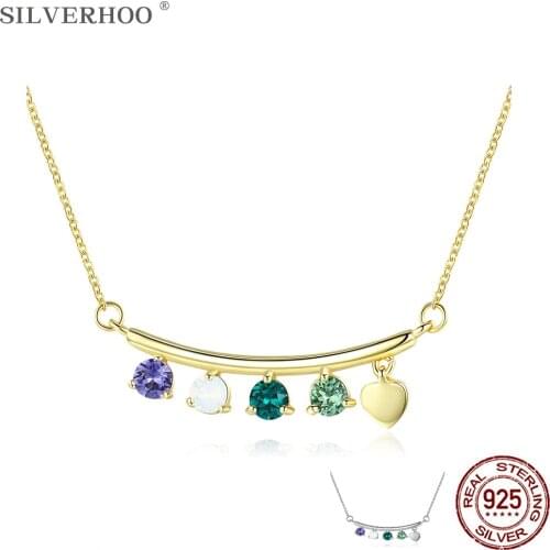 SILVERHOO Chokers Necklaces For Women Sterling Silver 925 Jewelry Dazzling Austria Crystal & Cute Heart Gold Color Necklace