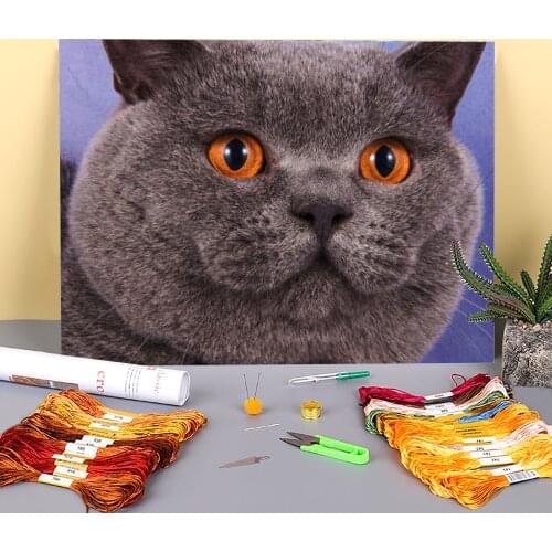 Cat Animal Printed Canvas 11CT Cross Stitch Embroidery Kit DMC Threads Handicraft Sewing Knitting Craft Gift Home Decor Adults