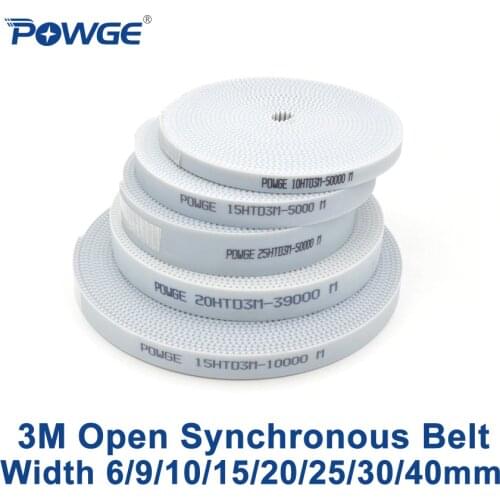 POWGE Arc HTD 3M Open timing belt Width 6/10/15/20/25/30/40mm Polyurethane steel PU 3M-15mm HTD3M Synchronous belt Laser CNC