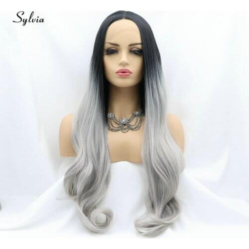 Sylvia Ombre Color Long Body Wave Synthetic Hair Lace Front Wigs Natural Hairline Cosplay Lace Frontal Wigs for Women Girl