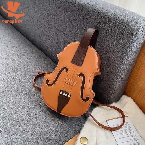 CAREY KEY Violin Shape Small Backpack PU Leather Mini Crossbody Bag Brown Fashion Travel School Bags Women Shoulder Bag