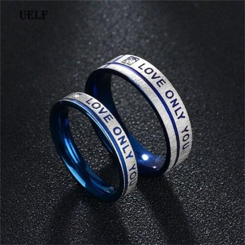 Uelf Trendy Love You Only Rings Stainless Steel Crystal Engraved Ring CZ Charm Rings for Women Men Wedding Party Brand Jewelry