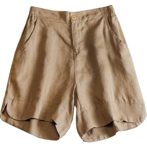 Women Summer Linen Simple Wide Leg Breathable Shorts Female Casual Half Length Shorts