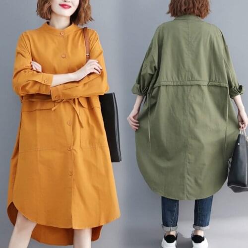 Women Solid Color Back Long Irreuglar Big Size Dress Long Sleeve Loose Fashion Spring Autumn 2021 New Korean Version Tunic aq003