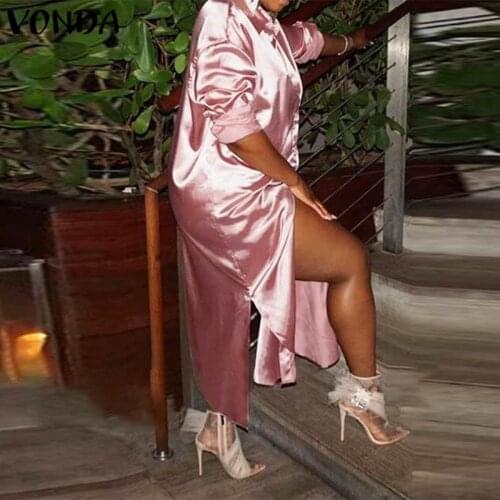 Women Party Maxi Dress Bohemian Summer Dress 2021 VONDA Holiday Sundress Beach Split Vestidos Plus Size Robe Femme