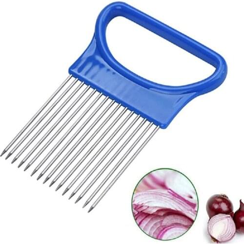 1PC Stainless Steel Onion Needle Onion Holder Handheld Simple Slicer Fruit Vegetable Cutter Potato Kitchen Tool Bar Accessories
