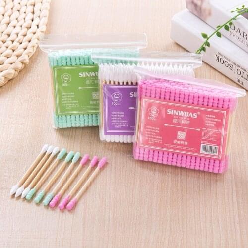 100pcs/ Pack Double Head Cotton Swab Women Makeup Cotton Buds Tip For Medical Wood Sticks Nose Ears Cleaning Health Care Tools