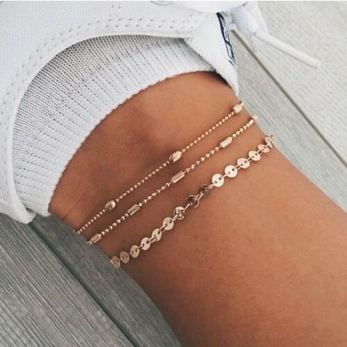 3 Pcs/Set Women Fashion Round Bead Chain Multilayer Gold Silver Color Womens Bracelet Set Classic Beach Party Jewelry