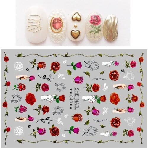 3D Nail Stickers Set Mixed Floral Geometric Nail Art Water Transfer Decals Sliders Flower Leaves Manicures Decoration