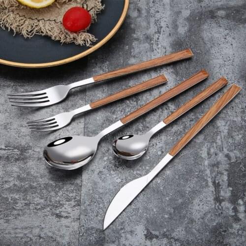 5PCS/SET Western Dinnerware Set Wood Handle Stainless Steel 5 Pcs Steak Table Knife Fork Spoon Dessert Fork Cutlery Sets