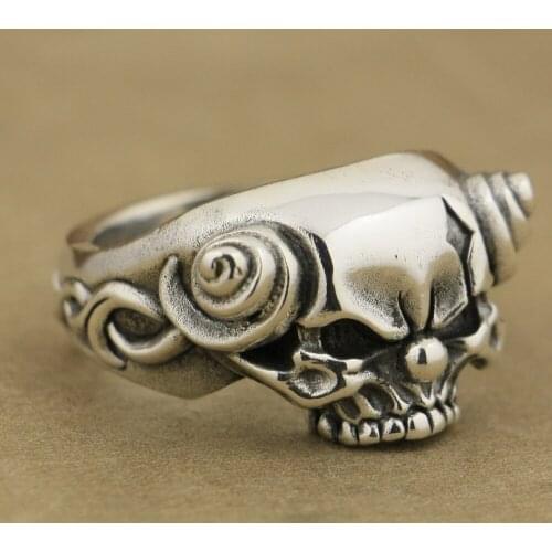 925 Sterling Silver Handmade Joker Skull With Horn Mens Biker Punk Ring TA79