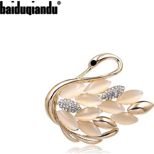 Baiduqiandu Opal Swan Brooches for Women Fashion Costume Jewelry Gifts