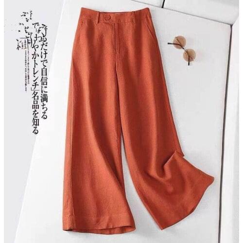 Thin cotton and linen 100% linen trousers women 2021 summer new style Korean loose fashion OL high waist wide leg casual pants