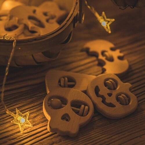 Baby Halloween Pumpkin Bat Shape Beech Wooden Pendant For Pacifier Montessori Toy 1PC Teether Bracelet for Holiday Gift