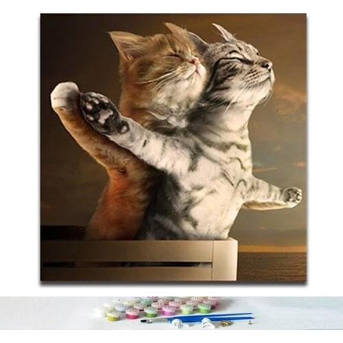 Diy Coloring by numbers Cute cat Digital paintings Cartoon animal Titanic Romantic love picture paints