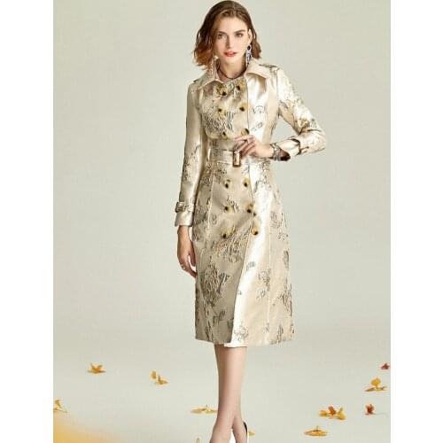 Spring/Autumn Winter Double Breasted Long Coat Office Lay Jackets Windbreaker Full Length Overcoat Vintage Runway Pockets