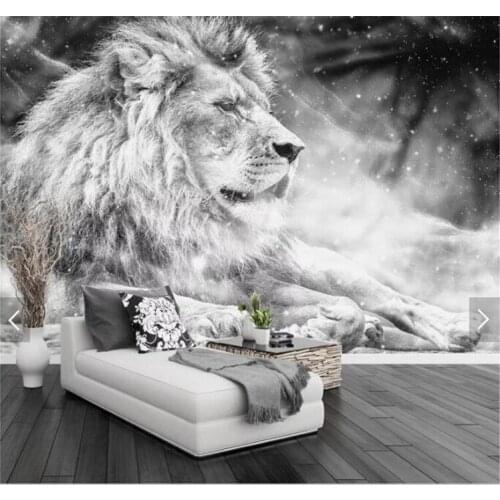 Custom Photo Wallpaper Mural Black and White Animal Lion Papier Peint Mural 3D Living Room Sofa Bedroom Background Decor Paper