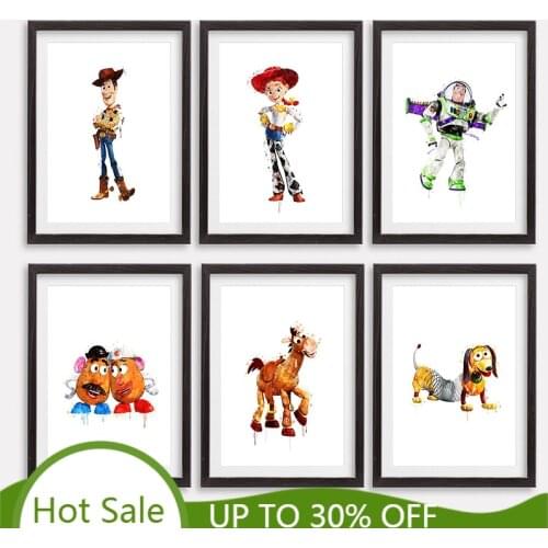 Disney Toy Story Watercolor Paintings on Canvas Movie Poster Print Abstract Wall Art Picture for Kids Room Cuadros Home Decor