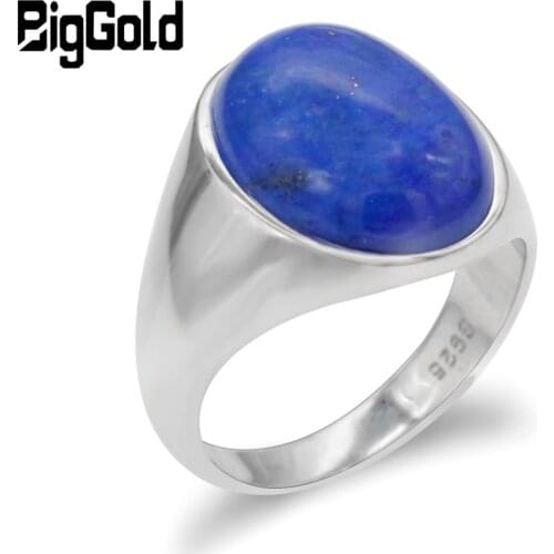 Lapis Lazuli Ring for Men 925 Sterling Silver With Oval Dark Blue Natural Stone Simple Exquisite Rings Men Women Unisex Jewelry
