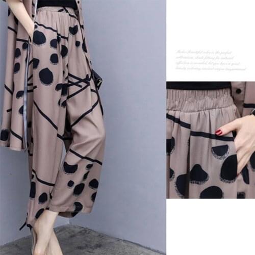 Fashion Elegant 2 Piece Set Women Spring Summer Long Cardigan Blouse And Wide Leg Pant Sets Chiffon Pants Suits