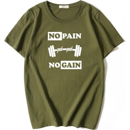 Summer 100% Cotton Short Sleeve Mens t-shirt Casual O-neck No Pain No Gain Print Men Muscle Body Building T shirt Tops Tee